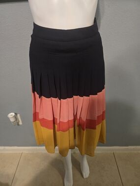 Ann Taylor Black, Coral & Mustard Pleated Midi Skirt
